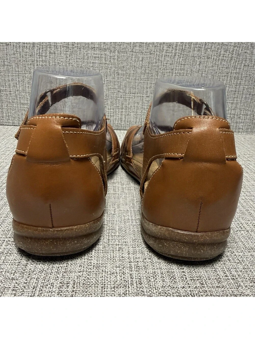 Clarks Sandals Womens Sz 6 M Brown Tan Leather Cork Strappy Wedge Roseville Cove